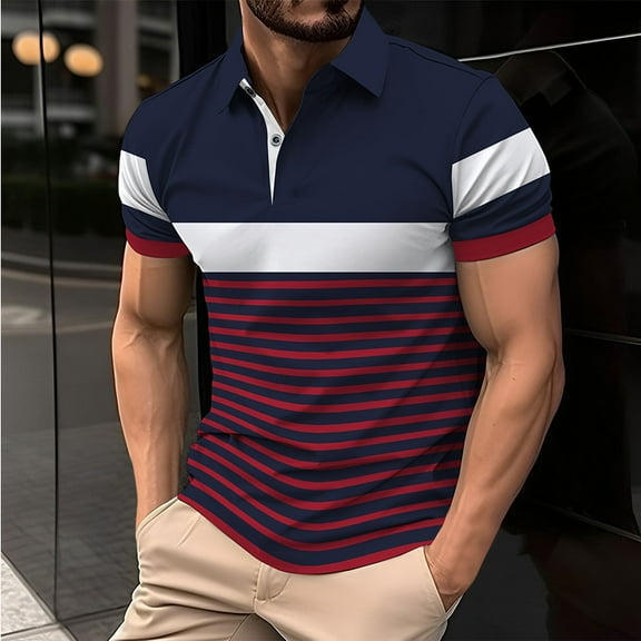 FITORON Mens Breathable Polo Shirt, Collared Short Sleeve Button Summer Solid Casual Men's Shirt Wine