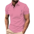 thumbnail image 1 of fnnxeal Mens Breathable Polo Shirt, Summer Solid Collared Casual Button Men's T-Shirt Pink, 1 of 4
