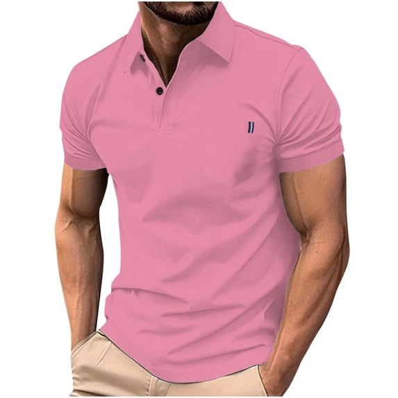 fnnxeal Mens Breathable Polo Shirt, Summer Solid Collared Casual Button Men's T-Shirt Pink