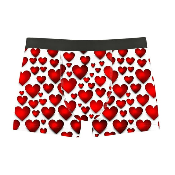 FITORON Mens Red Heart Print Boxer Briefs, 4-Way Stretch Comfort Underwear with Contoured Pouch, Valentine's Day Gift for Him (S-XXXL),Size S