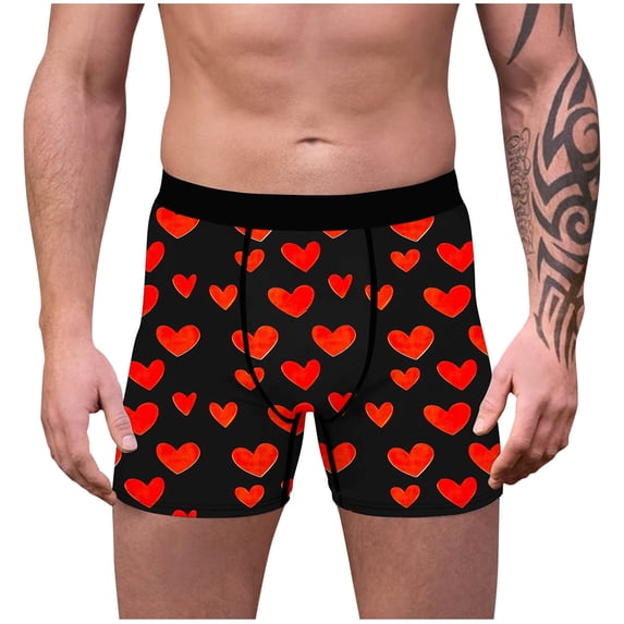 FITORON Mens Red Heart Print Boxer Briefs, Tag-Free Mid-Rise 4-Way Stretch Moisture-Wicking Underwear with Wide Elastic Waistband for Valentine's Day Daily Wear (S-XXL),Size M