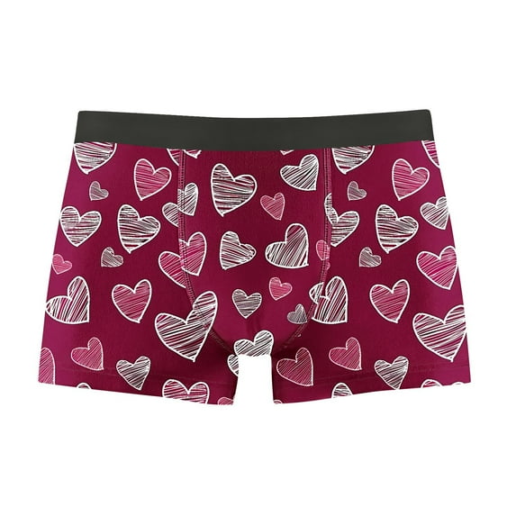 FITORON Mens Red Heart Print Trunk Underwear, Ultra Soft 4-Way Stretch Tag-Free Chafe-Free Breathable Boxer Trunks for Valentine's Day Daily Wear,Size 3XL