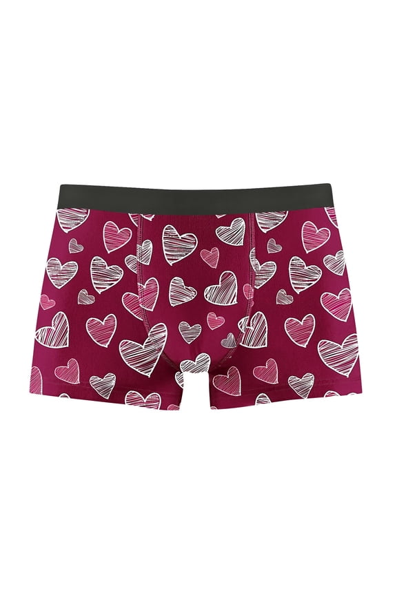 Mens Red Heart Print Trunk Underwear, Ultra Soft 4-Way Stretch Tag-Free Chafe-Free Breathable Boxer Trunks for Valentine's Day Daily Wear,Size L