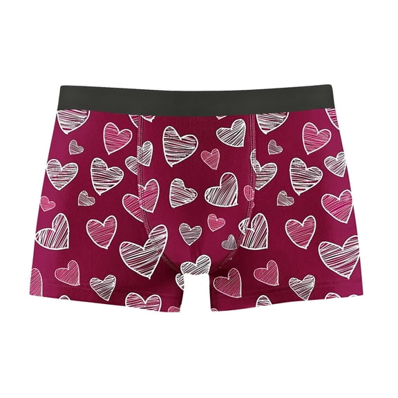 FITORON Mens Red Heart Print Trunk Underwear, Ultra Soft 4-Way Stretch Tag-Free Chafe-Free Breathable Boxer Trunks for Valentine's Day Daily Wear,Size L
