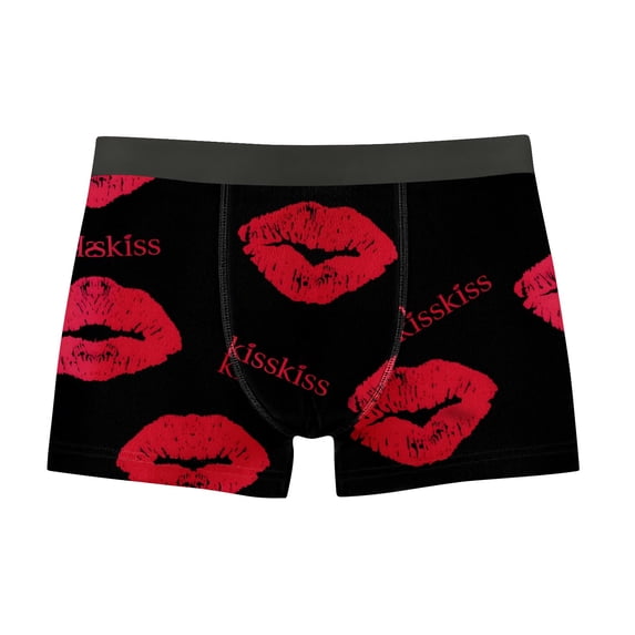 FITORON Mens Red Lip Print Kiss Graphic Boxer Briefs - 4-Way Stretch Trunk Underwear, 95% Polyester 5% Spandex Tag-Free Waistband ,Size S