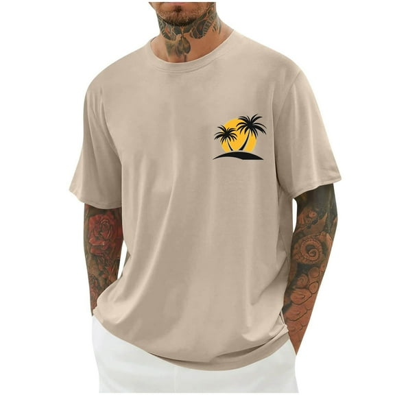 FITORON Mens T Shirt- Print Casual Short Sleeve Summer Crew Neck Men's Tees Khaki