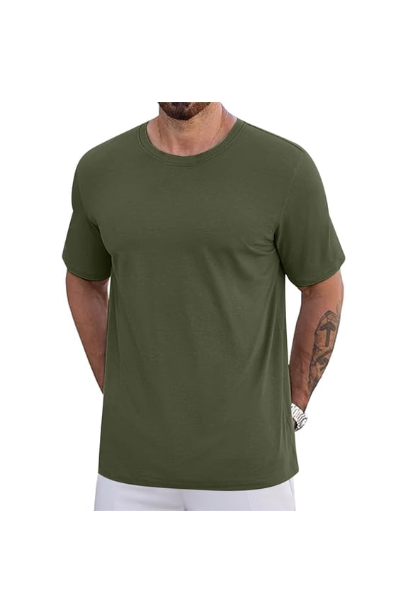 Mens T Shirt, Short Sleeve Casual Summer Crew Neck Solid Men's Tees Army Green