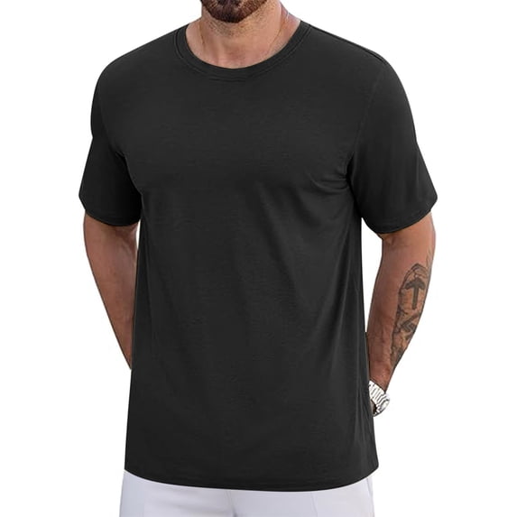 FITORON Mens T Shirt, Casual Short Sleeve Summer Solid Crew Neck Men's Tees Black