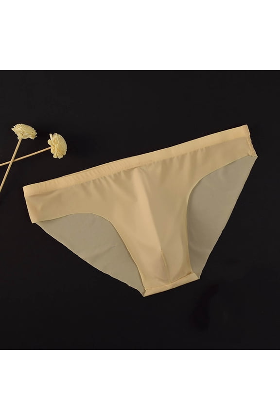 Mens Ultra-Thin Breathable No-Show Low-Rise Briefs, Nylon-Spandex Blend with 3D Contoured Pouch, Beige (M-XXXL),Size 3XL