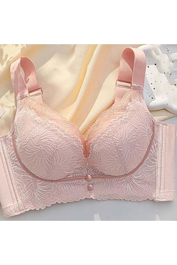 Plus Size Nursing Bra for Women Front Closure Wireless Pink Seamless Comfort Bra Post Surgery Support Lace Trim,Size 2XL