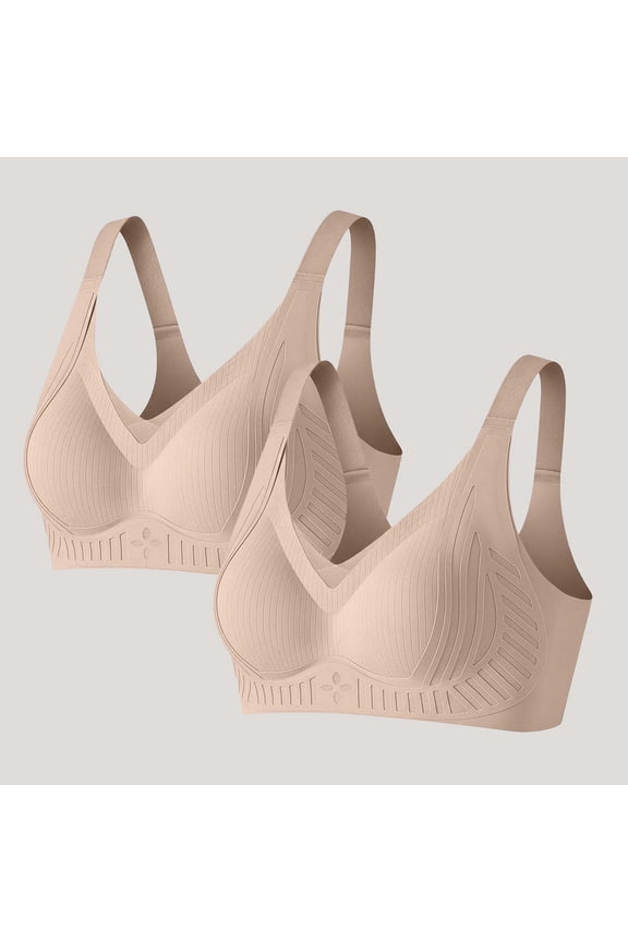 Plus Size Sports Bras 2 Pack for Women, High Support Seamless Wirefree Workout Bra with Back Closure, for Running & Gym - Khaki,Size 2XL