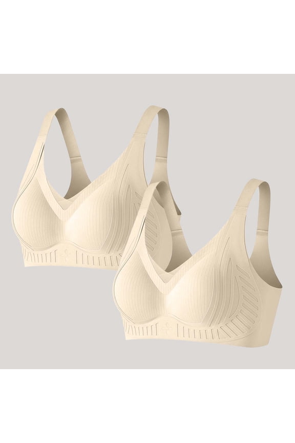 Seamless Sports Bras 2 Pack for Women, Wirefree High Support Padded Workout Bra, Medium Impact for Running, Yoga, Gym - Beige,Size M