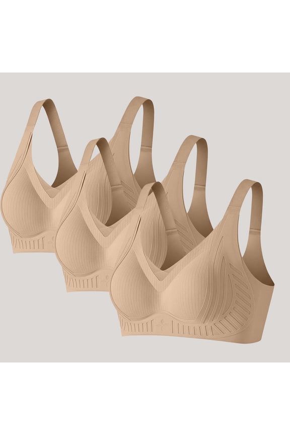 Seamless Sports Bras for Women 3 Pack, High Support Racerback Workout Bras Wide Strap Coffee Moisture Wicking,Size M