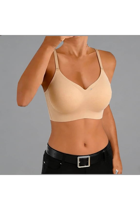 Seamless Wireless Bra for Women Wire Free Comfort Bra Everyday Non Padded Light Support Racerback Beige,Size M