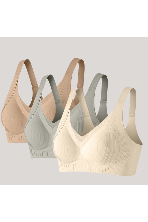 Sports Bras for Women Wireless 3 Pack High Support, Green Seamless Medium Impact Workout Bra with Back Clasp, Yoga Gym Bras,Size M
