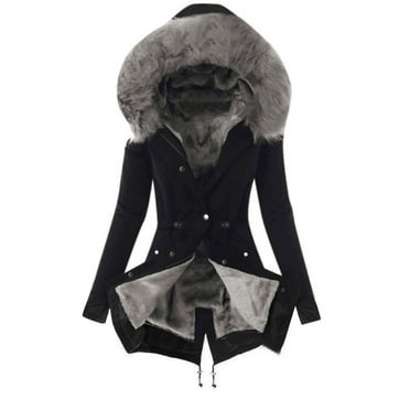 Voncos Women Winter Coat Faux Fur Coat Warm Plush Fleece Jacket Hooded Overcoat Cleanrance