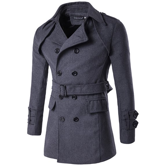 ZunFeo Winter Coats for Men- Peacoat Elegant Classic Woolen Overcoat Long Sleeve Collared Solid Button-Down Jacket Gray