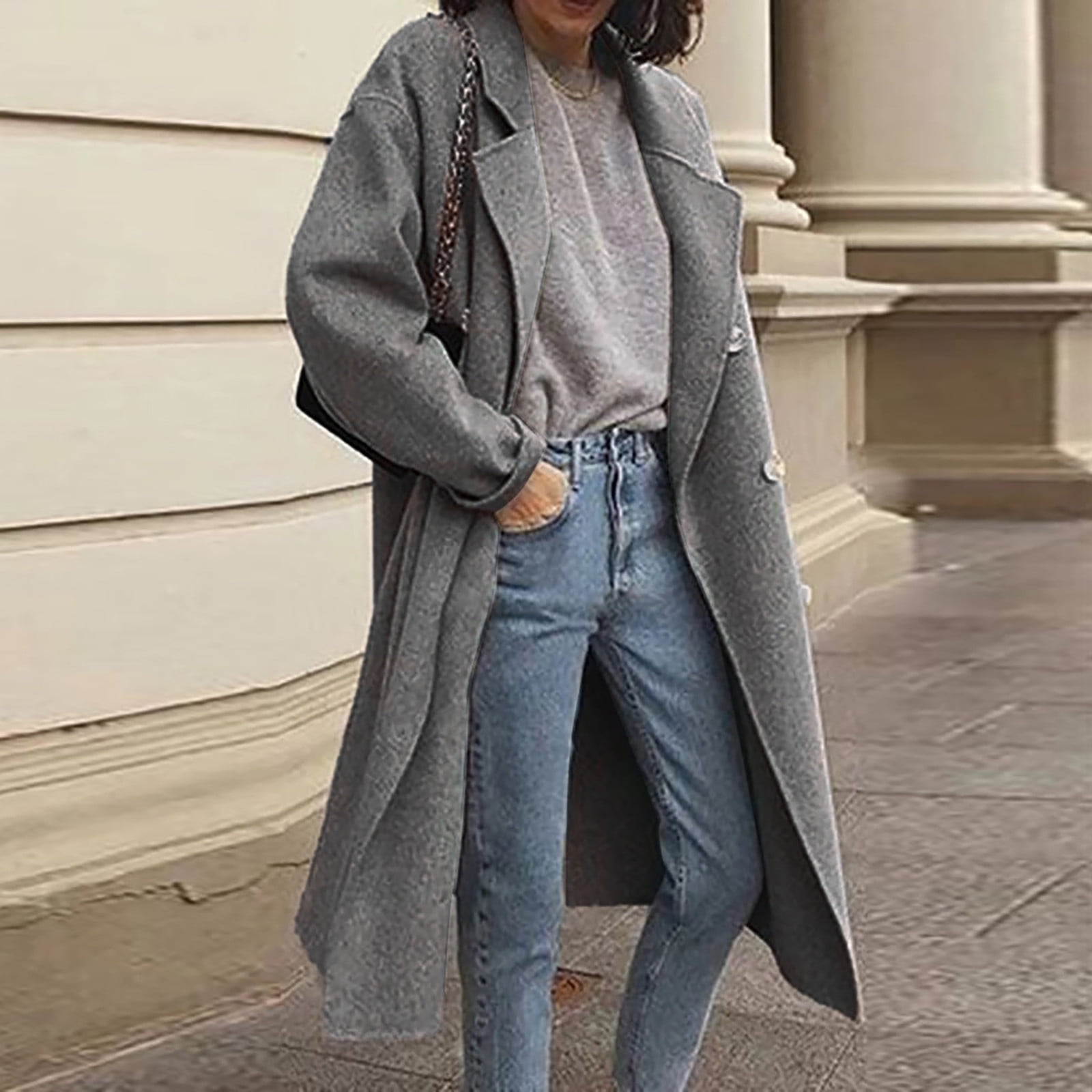 FITORON Winter Coats for Women Cardigan Solid Peacoat Elegant Slim Long Sleeve Collared Neck for Autumn Winter Gray M
