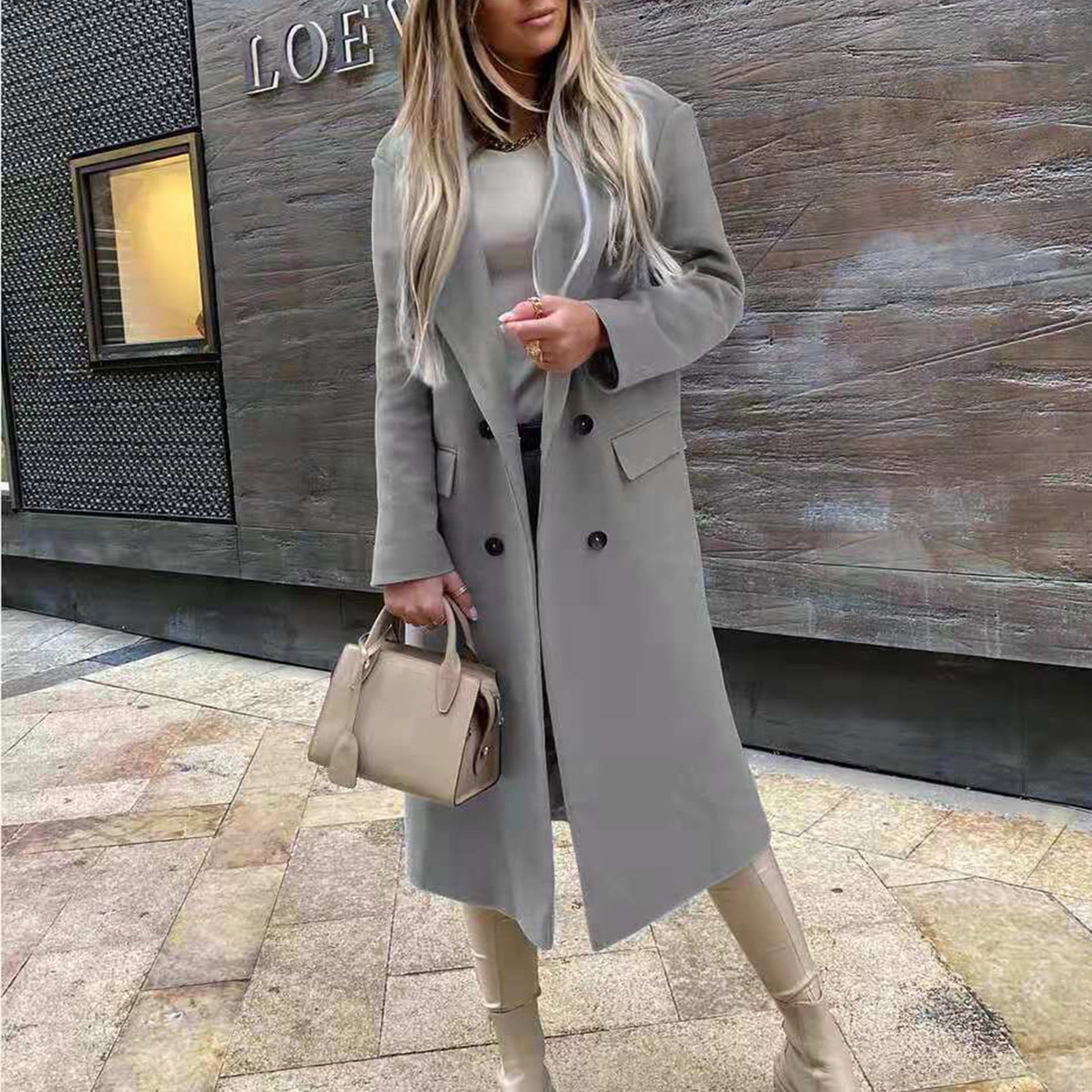 FITORON Winter Coats for Women- Peacoat Long Sleeve Cardigan Elegant Plush  Collared Neck Solid ,for Autumn Winter Gray XL 