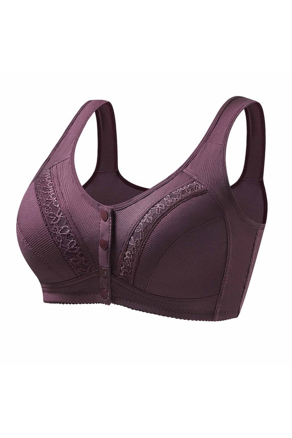 Wirefree Bra Front Closure Plus Size for Women 38-48 Purple Full Coverage Sleep Bra Comfort Bra Post Surgery Recovery Wireless,Size 46