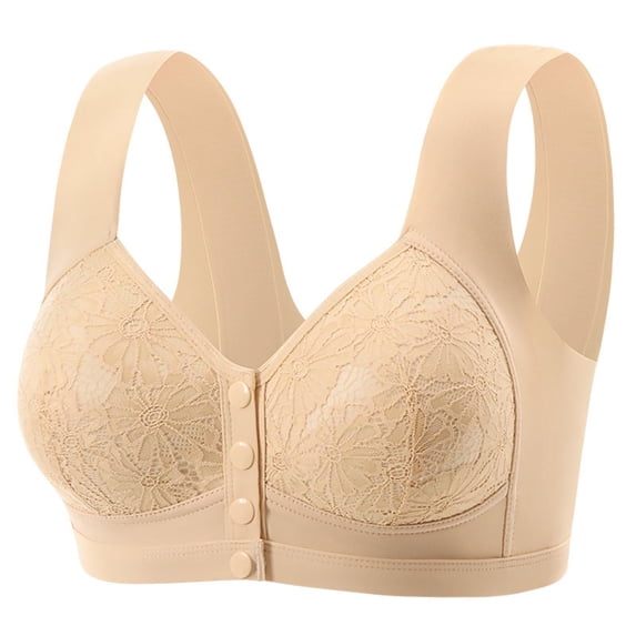 FITORON Wirefree Front Closure Bras for Women Post Surgery Full Coverage Lace Comfort Bra Easy Hook Senior Beige,Size 36