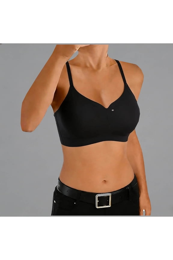 Wireless Bra for Women Seamless Wire Free Comfort Bra Black Non Padded Light Support Everyday Lounge Racerback,Size M