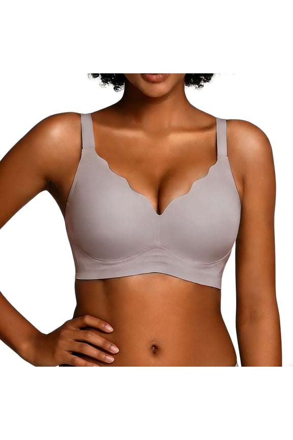 Wireless Bra for Women Seamless Wirefree Comfort Bra No Show T-Shirt Bra Everyday Light Support Coffee,Size L