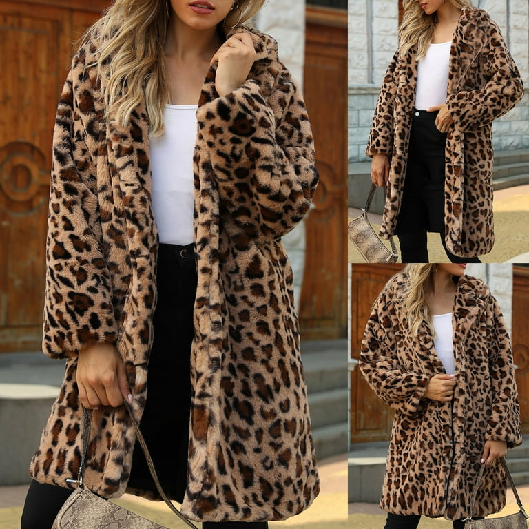 Leopard Fashion Faux Fur Lapel Long Sleeve Plush Coat Leopard Fashion Faux Fur Lapel Long Sleeve Plush Coat