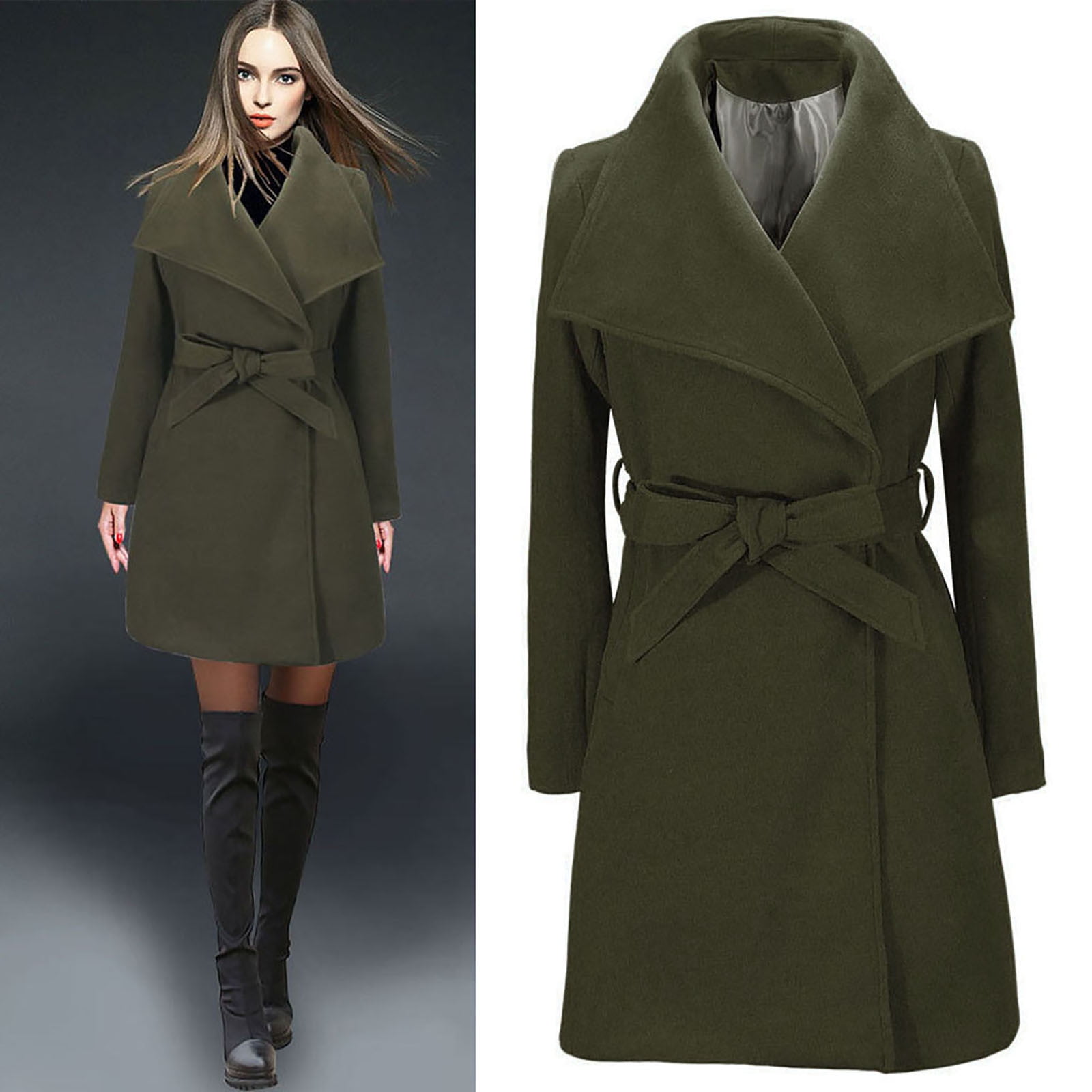 Fitoron Women Winter Coat- Button-Down Elegant Fashion Woolen Jacket Turndown Collar Long Sleeve Peacoat Solid Outerwear Gray, Women's, Size: 2XL