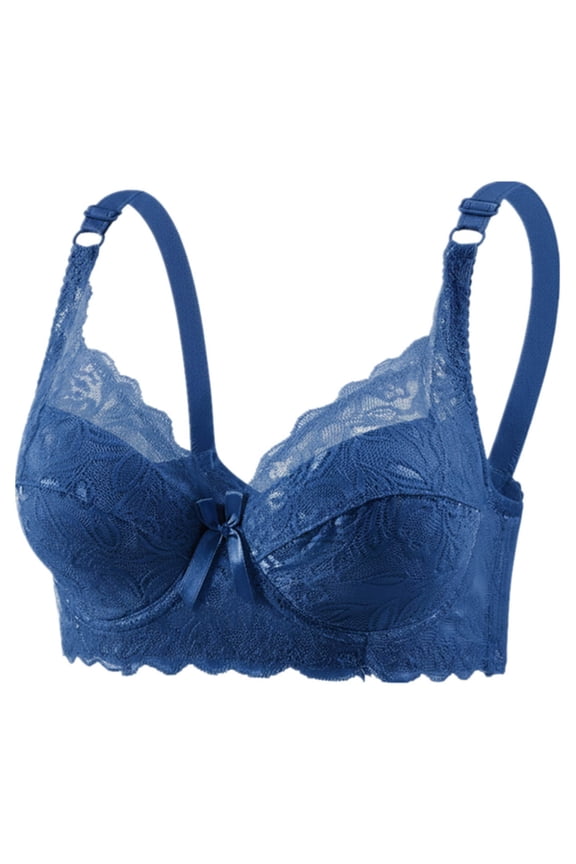 Women Plus Size Blue Lace Full Coverage Bra Wirefree Comfort Support Daily Underwire Free,Size 44