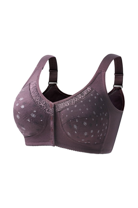 Women Plus Size Front Closure Wireless Bra Full Coverage Lace Trim Comfort Daily Wear Purple 34-46,Size 46