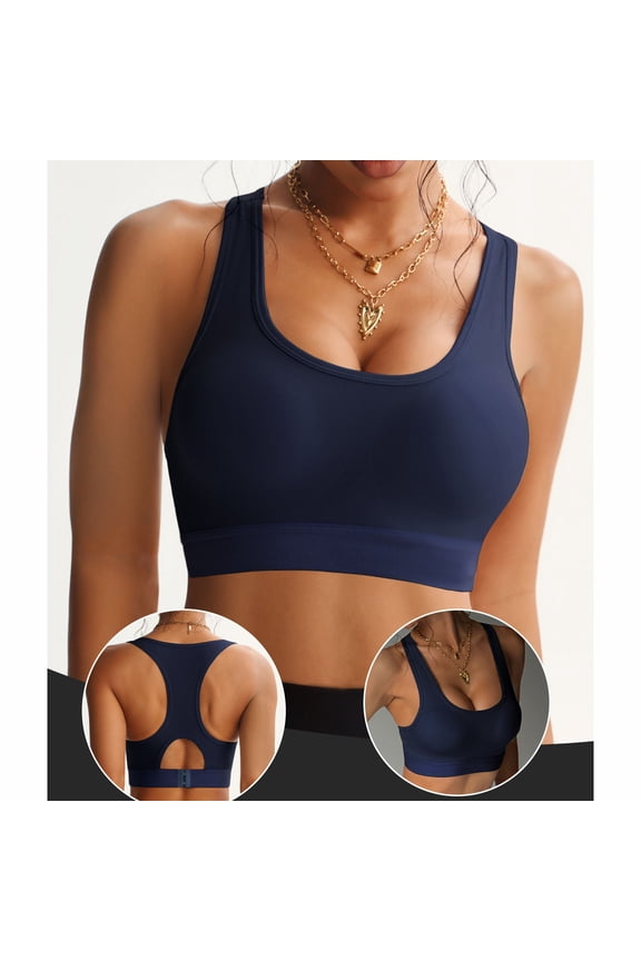 Women Racerback Seamless Bralette Wirefree Yoga Sports Bra Blue Low Impact Lounge Top Removable Pads Comfort,Size M