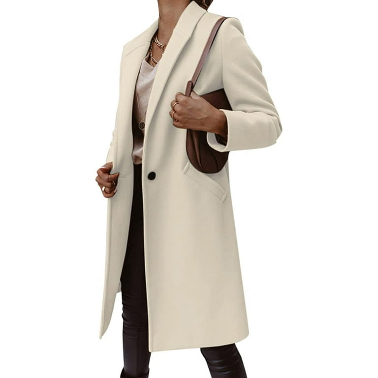 Fitoron Women Winter Coat- Button-Down Elegant Fashion Woolen Jacket Turndown Collar Long Sleeve Peacoat Solid Outerwear Gray, Women's, Size: 2XL