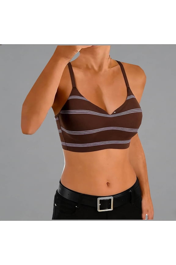 Womens Brown Striped Sports Bra - Medium Support Seamless Racerback for Yoga, Workout, Gym & Casual Wear - Moisture Wicking Athletic Bra,Size L
