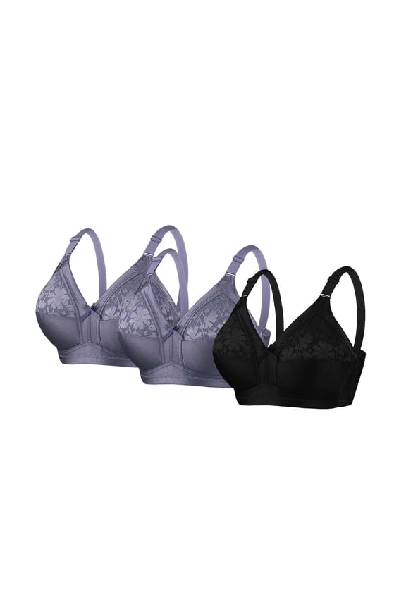 Womens Comfort Bras 3 Pack, Seamless Wireless Full Coverage Bra Set, Front Closure Lace Bras with Wide Straps in Blue,Size 36
