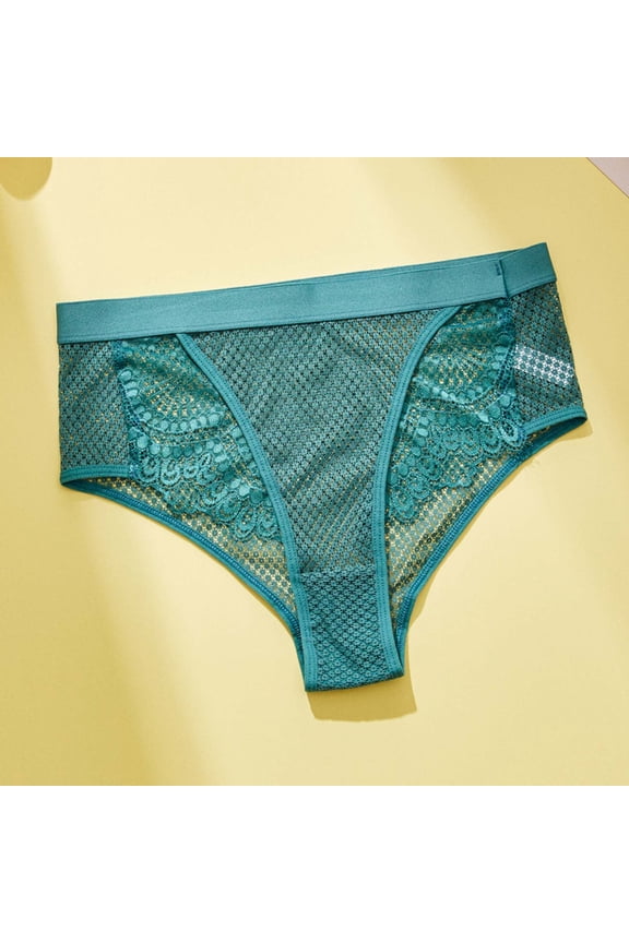 Womens Comfortable Mesh Lace Bikini Briefs Green Mid Rise Breathable Cotton Liner Panties,Size M