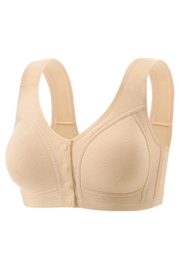 Womens Front Closure Bra Wirefree Comfort Bras,Post Surgery Bra Easy On Seamless,Soft Bras for Women,Beige 36-46,Size 46