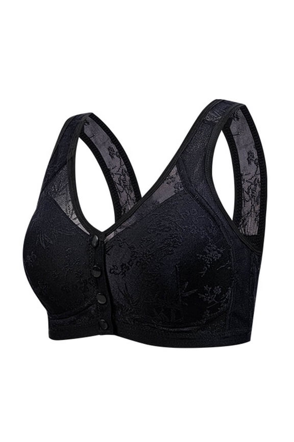 Womens Front Closure Bra Wireless Non Padded Seamless Comfort Everyday Bra Wide Straps Soft Front Hook Bra Black,Size 2XL