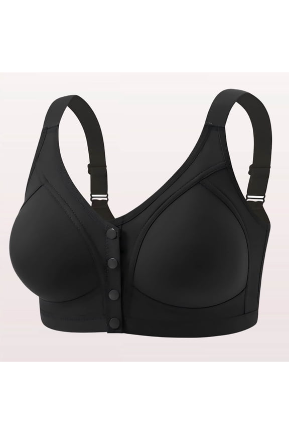 Womens Front Closure Bra Wireless Seamless Pullover, Post Surgery Comfort Bra with Light Padding, Black,Size S