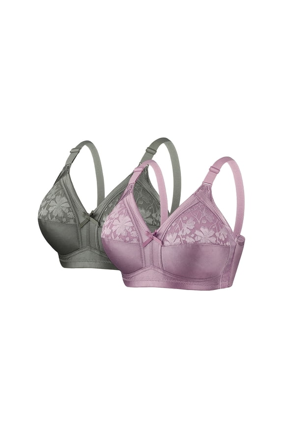 Womens Full Coverage Supportive Underwire Bra 2-Pack, Front Closure Comfort Bras with Lace & Padded Straps, Everyday Seamless Plus Size Bra in Green,Size 46