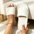 thumbnail image 1 of FITORON Womens Fuzzy House Slippers - Open Toe Striped Plush White,Size 9-9.5, 1 of 7