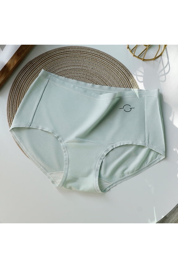 Womens Green Cotton Brief Underwear, Mid-Rise Breathable Full Coverage Panties,Size L