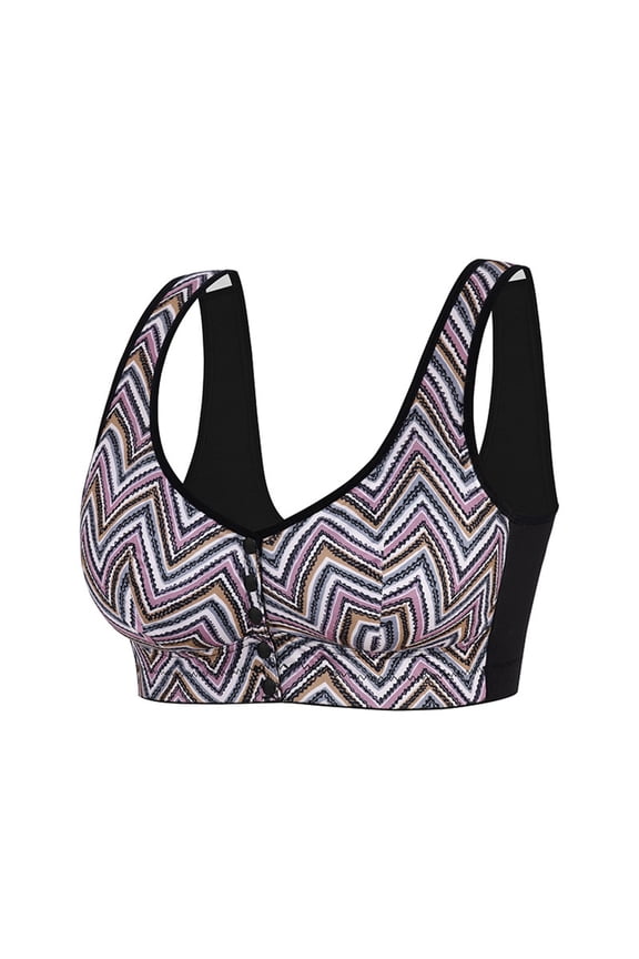 Womens High Impact Front Closure Sports Bra Plus Size Racerback Workout Bra Black Geometric Chevron Print,Size 3XL