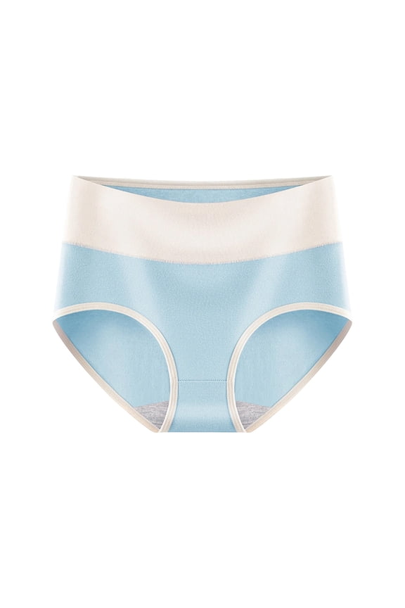 Womens High Rise Cotton Briefs, Tummy Control High Waisted Underwear, Breathable Full Coverage Panties for Women, Light Blue 1-Pack,Size L