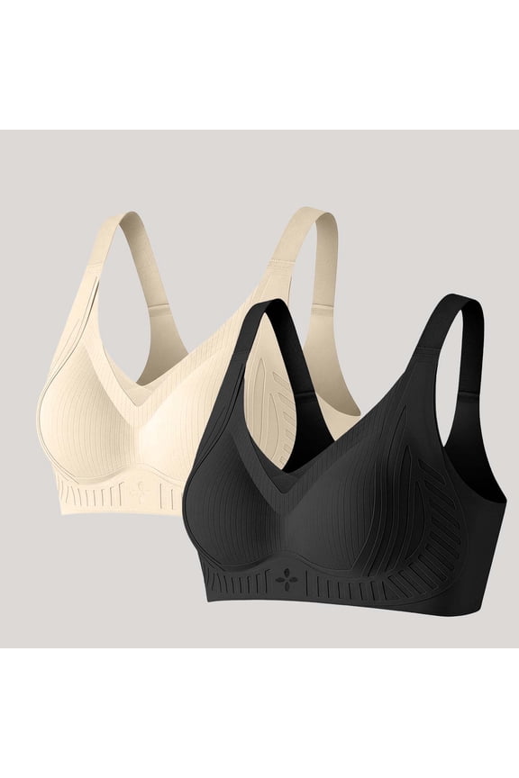 Womens High Support Seamless Sports Bra 2 Pack, Wirefree Racerback for Running & Gym, Moisture Wicking, Black & Beige,Size 3XL
