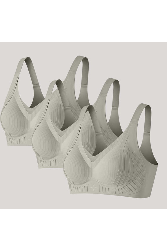 Womens High Support Workout Bras 3 Pack, Seamless Racerback Sports Bras Moisture Wicking Green Wide Strap,Size M