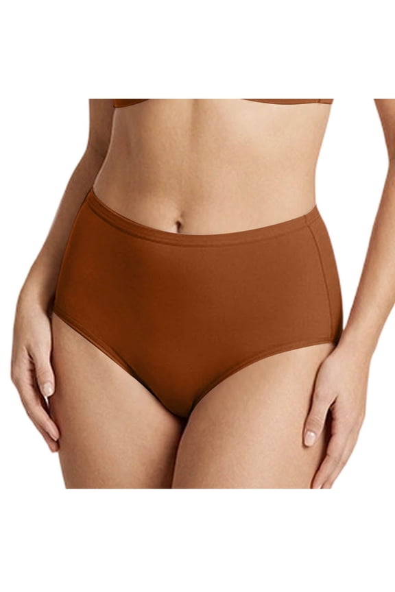 Womens High Waisted Panties Brown Tummy Control Underwear Full Coverage No Muffin Top High Rise Briefs,Size M