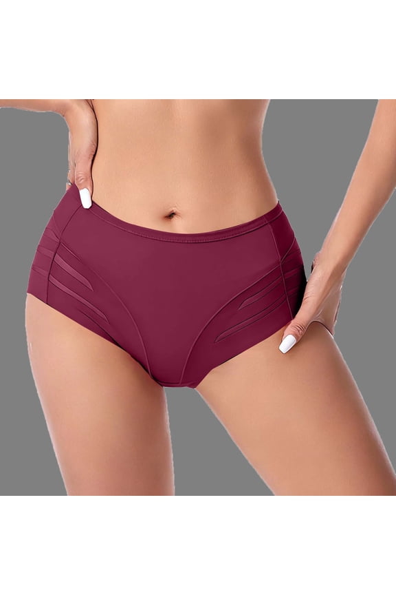Womens High Waisted Seamless Shapewear Tummy Control Shaping Briefs Breathable Lightweight Non Roll Down Wine,Size M