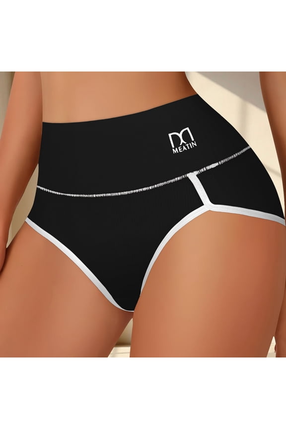 Womens High Waisted Seamless Underwear Tummy Control Briefs Full Coverage No Show Breathable Soft Nylon Panties Black S-2XL,Size L