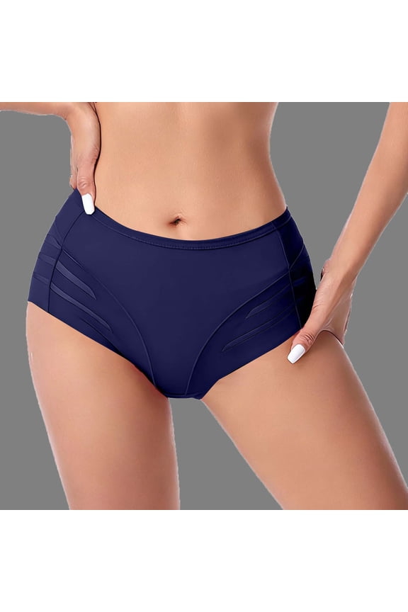 Womens High Waisted Tummy Control Shapewear Seamless Shaping Briefs Lightweight Breathable Non Roll Down Dark Blue,Size S